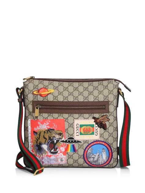 gucci large crest messenger bag|Gucci Messenger bag with patches.